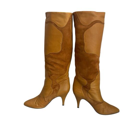 Vintage Antonio da Pescara Cognac Leather Floral Knee High Boots Italy Size 8.5 - Picture 4 of 9